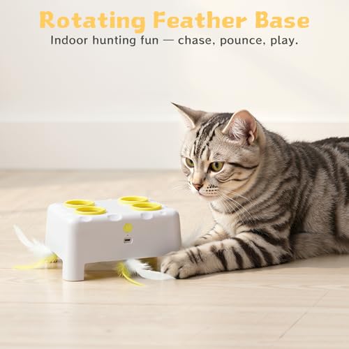 Interactive Cat Feather Toy Cheese Box 3in1 Whack a Mole - color: White