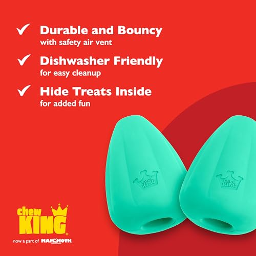 Chew King by Mammoth Premium Treat Dispensing Dog Toy, Durable Natural Rubber Chew Toy, Safety Air Vent, Interactive Enrichment Toy for Aggressive Chewers, Medium Pack of 2- Teal - color: 2-Pack Treater (Teal), size: Medium