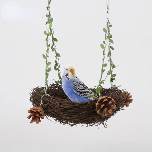 Natural Rattan Nest Small Medium Large Bird Swing for Parrot Parakeet Cockatiel Conure Cockatoo Macaw Amazon African Grey Lovebird Finch Canary Budgie Cage Perch Toy (Small) - size: Small