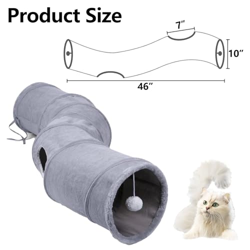S-Shape Collapsible Cat Play Tube Toys with Plush Ball, Indoor Play Tunnel for Puppy, Kitty, Kitten, Rabbit - color: S-Shape