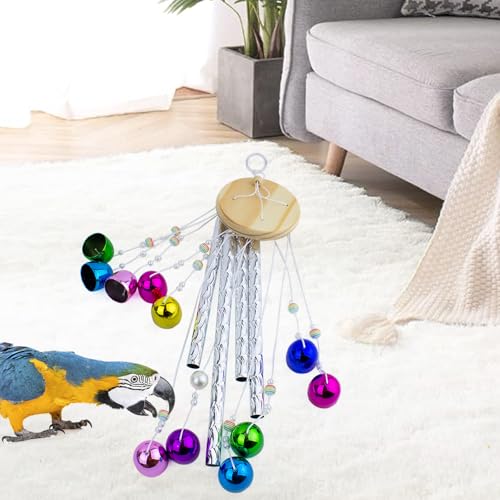 FlidRunest Bird Toys, Conure Wind Chimes Chewing Toy with Colorful Stick, Parakeet Toys 4 Aluminum Tubes 11 Bells, Parrot Cage Windchime Hanging Bells Toys for Conure, Parakeet, Cockatiel - style: Rotate-Metal