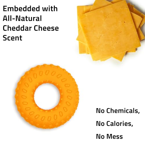 Playology Dual Layer Ring Dog Toy for Aggressive Chewers, Cheddar Scent - size: Medium, style: Cheddar Cheese