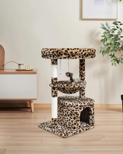 SYANDLVY Small Leopard Print Cat Tree for Indoor Cats, Modern Cat House - color: Leopard Print