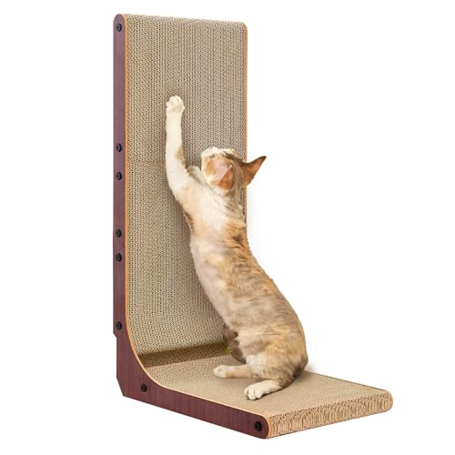 EHEYCIGA Cardboard Cat Scratcher for Indoor Cats, 26.8 Inch, Dark Brown - color: Dark Brown, size: 16.6x11.2x26.8