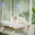 Cat Window Perch, Indoor Hammock Bed with Solid Pine Wood, 4 Industrial-Grade Suction Cups, Window Hammock with Soft Cushion for Cats, Space Saving Design - color: Beige