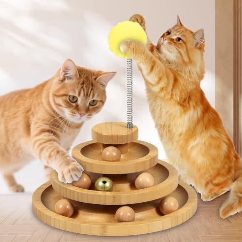 DoogCat Cat Ball Track - 3-Level Cat Ball Tower with 9 Removable Balls for Interactive Play and Mental, Physical Exercise - Large Size - size: Large - Standard
