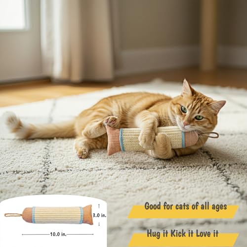 Interactive Cat Kicker Toy, 10 Inch Long Catnip Cat Scratcher Post, Natural Sisal Toy for Indoor Cats(Pink and Blue) - style: Pink and Blue