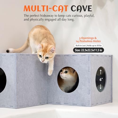 PETKARAY Cat Tunnel, Original Cat Hideaway Cave for Indoor Cats, Large Kitten Play Tubes and Tunnels, Soft Felt Cat Toy with Interactive Peek Hole, Grey L Shape - color: Grey, size: L-shape Tunnel