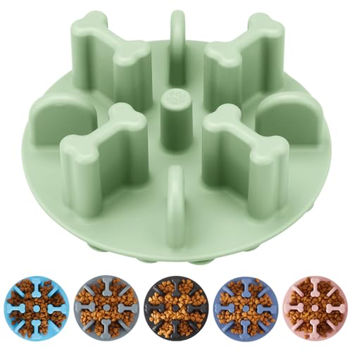 Soft Silicone Anti-Choking Puzzle Bowl Inserts, Anti-Slip to Slow Down Eating, Fits Regular Elevated Dog Bowls - color: Green, size: Large