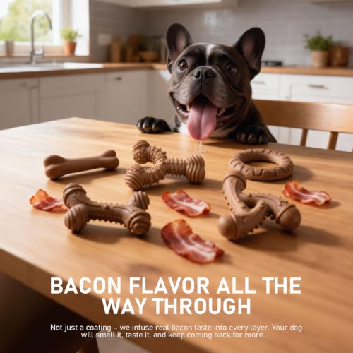 MECOOL Indestructible Dog Chew Toys for Aggressive Chewers 5PCS, Durable Bacon Flavored Nylon Bones for Small Dogs, Puppy Teething Toys, Long Lasting Nylon Dog Chews - size: 5PC