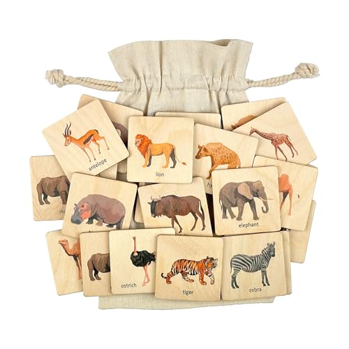 Wooden African Animals Memory Game, Safari Animals Montessori Toys, Wood Wild Animals Memory Game, Homeschool Activity, Toddler Gift, Nephew Gift, Birthday Boy Gift, Memory Tiles (4.5x4.5cm) - size: 1.8x1.8"(4.5x4.5cm), style: Safari Animals