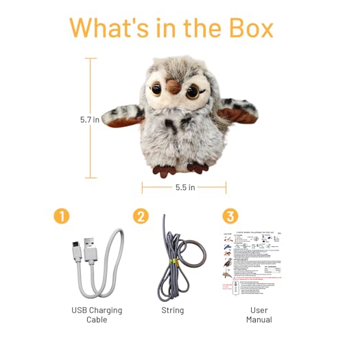 Puffluv Flapping Cat Toy,Can NOT Fly Chirping Owl Interactive 3-Mode Flapping Bird, Rechargeable USB with Catnip Pouch for Indoor Kitty Playful Exercise Reduce Boredroom - style: Owl