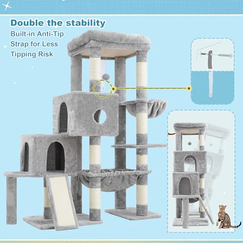 Hey-brother Cat Tree Tower with Plush Steped Condos, Big Platform, MPJ071W - color: Light Gray, size: 50 inches
