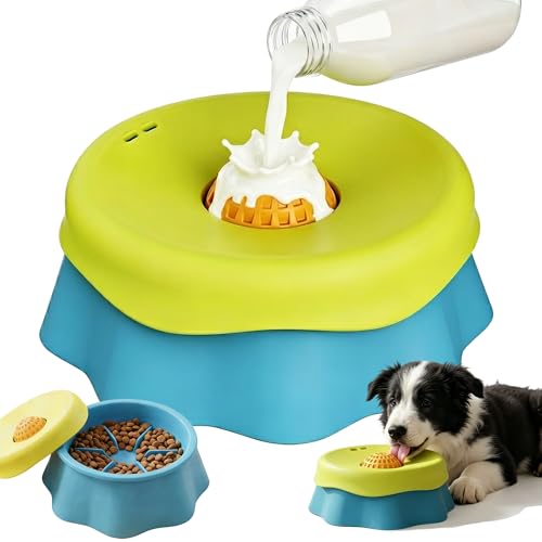Slow Feeder Dog Bowl Lick Toy with Rolling Ball for Liquid & Dry Food