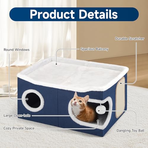 Shikha Extra Large Cat House Bed for Multi Cats with Scratch Pad Blue - color: Blue, size: Extra Large