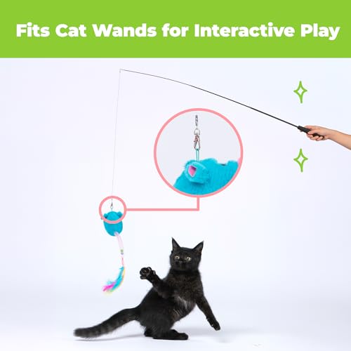 Catify Interactive Cat Toy - Squeaking Mice Set, Blue & Fuchsia - color: Squeaking Mice Blue & Fuchsia