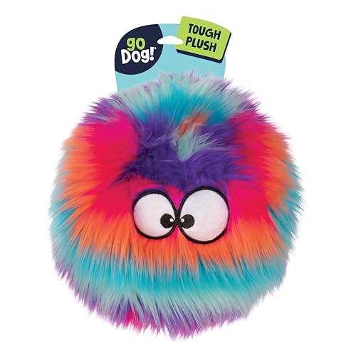 goDog Furballz Squeaky Plush Ball Dog Toy, Chew Guard Technology - Cool Rainbow, Large - color: Furballz (Cool Rainbow)
