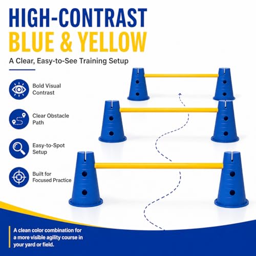 Dog Agility Equipment, 12-Inch Hurdle Set, 11.5 oz Weighted Cones - size: 12-Inch-Blue