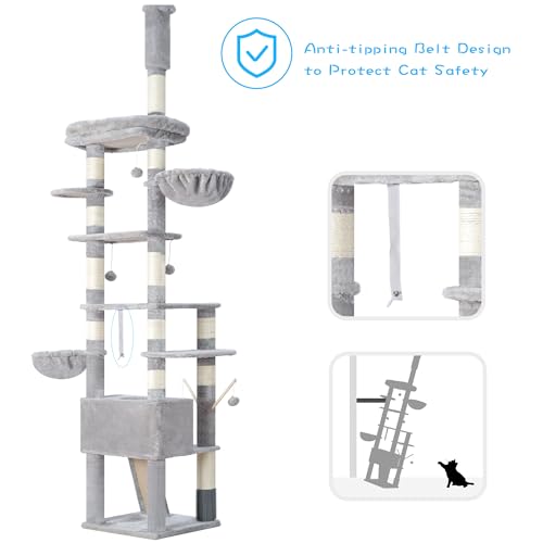 Hey-brother Cat Tree Tower, Adjustable Height, Floor to Ceiling, MPJ091W - color: Light Gray