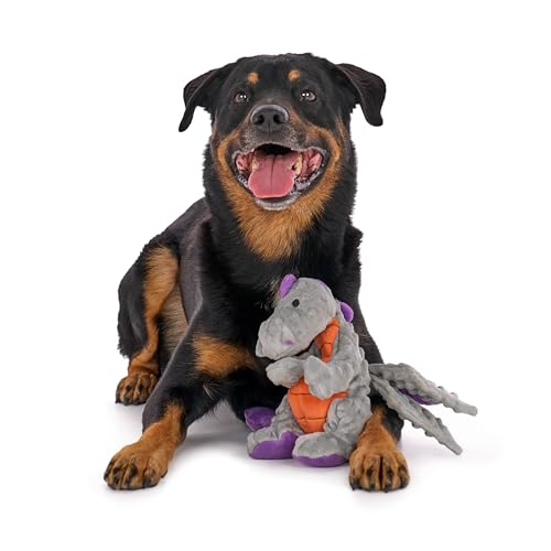 goDog Dragons Squeaky Plush Dog Toy with Chew Guard Technology, Durable Fabric & Squeaker for Active Play, Gray, Large - color: Gray, size: Large