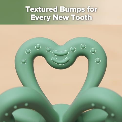 haakaa Silicone Clover Teether, Teethers for Babies 3 Months+, Pea Green - color: Pea Green