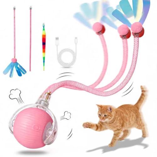 Interactive Cat Toy Ball, Automatic Rolling Toy, 3 Play Modes Rechargeable - color: Rose pink