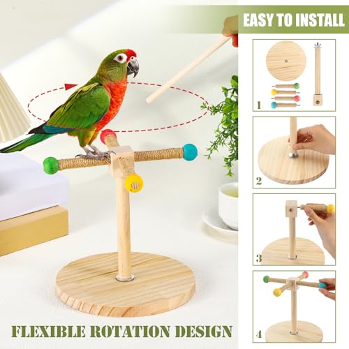 3 Pcs Bird Training Stand Kit, Parrot Training Clicker Portable Tabletop Bird Perch and Target Stick, Wooden Spin Perch Clickers with Wrist Strap for Parakeet Conure Lovebird Cockatiel (Spin) - style: Spin
