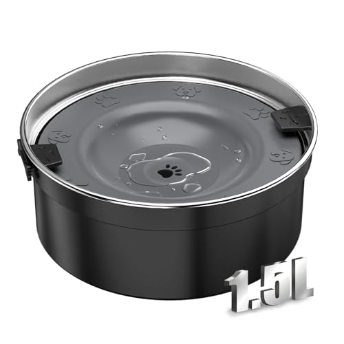 Dog Water Bowl No Spill, 1.5L/50oz Stainless Steel Slow Water Bowl for Dogs, Spill Proof Dog Bowl with Anti-Splash & Non-Slip, Slow Drinking Water Bowl Dispenser for Messy Drinkers (Black) - color: Black