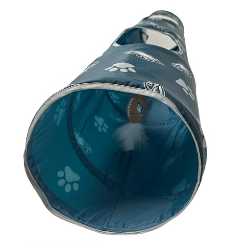 NFL Philadelphia Eagles Cat Tunnel Tube Toy with Plush Football Catnip and Feathers Collapsible Tunnel for Cats to Play, Peek and Hide, Sporty & Fun Cat Tunnel Toy with Team Logo All-Over Design! - color: Philadelphia Eagles