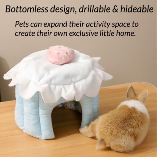 Cozy Warm Guinea Pig Hideout Soft Small Pet Cave House Cake Shape (Blue,M) - color: Blue, size: M