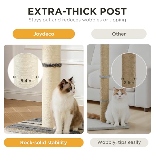Joydeco Cat Scratching Post 38 Inches Heavy Duty and Thick Scratching Post Sisal Rope with Hanging Ball and Mice for Indoor Cats(Grey)