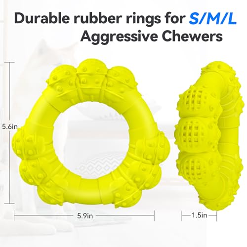Indestructible Dog Chew Ring Toys for Aggressive Chewers, Super Chewer Dogs Toy for Medium Large Dogs, Puppy Teething Rings for Relax, Interactive Dog Toy, Heavy Duty Teething Toys - color: Yellow
