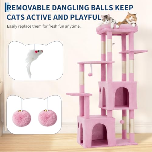 Takywep Cat Tree Heavy Duty Multi-Level Cat Tower for Large Indoor Cats - color: Pink