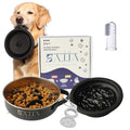 Black Slow Feeder Travel Dog Bowl Set – 30oz Stainless Steel + 20oz Collapsible Silicone Dish + Silicone Slow Feeder Insert | Water Bottle Holder | Non-Slip, Anti-Choking, BPA-Free – Claim - color: Slow feeder Black Bowl