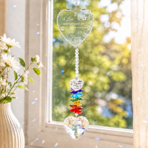 Pet Memorial Sympathy Gift for Loss of Dogs, Memorial Suncatchers - color: Clear Heart Engraving