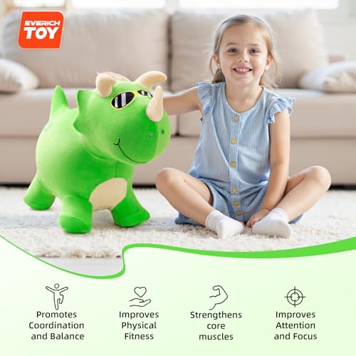 EVERICH TOY Bouncy Dinosaur Hopper Toys, Plush Animal Toy for Toddler 18M+ - color: Green Dinosaur