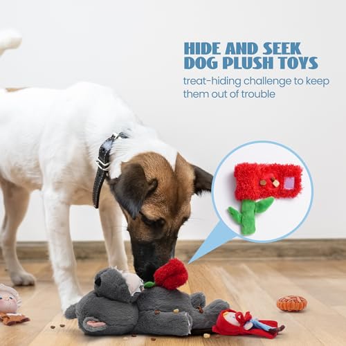 Nocciola Fairy Tale Squeaky Dog Toys, Cute Interactive Plush Stuffed Hide and Seek Cognitive Puzzle Puppy Crinkle Chew Toy for Small, Medium Breed - style: Little Red
