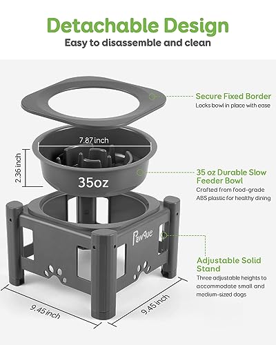Pawque 35oz Elevated Slow Feeder Dog Food Bowls with Adjustable Stand - color: Grey