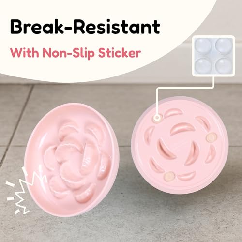 2 Pcs Cat Slow Feeder Bowl for Dry & Wet Food - Unbreakable Melamine Cat Food Plates for Slow Eating - Cute Kitten Bowl - Whisker Friendly & Dishwasher Safe & Non Slip Design (Blue + Pink) - color: Blue + Pink