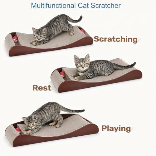 Simple Delxue Cat Scratcher Cardboard Lounge Bed with Bell Ball Toy, 30 Inches Large Horizontal Cat Scratcher Pad, 100% Recyclable & Reversible Durable Cardboard Scratching Board for Indoor Cats - color: Loubge Bed-Ball