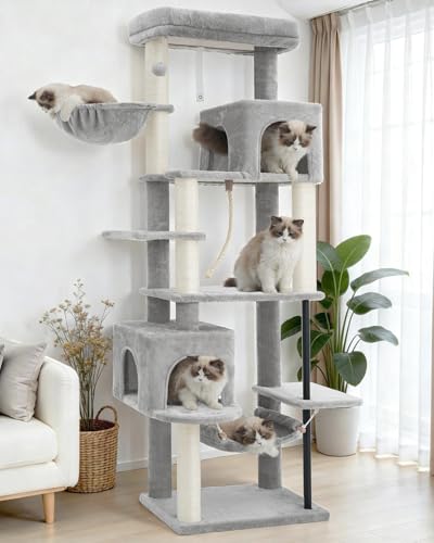 Gitelsnour Cat Tree, Cat Tower with Sturdy Steel Tube, Large Perch GCT024W - color: Light gray, size: 70.5 inches
