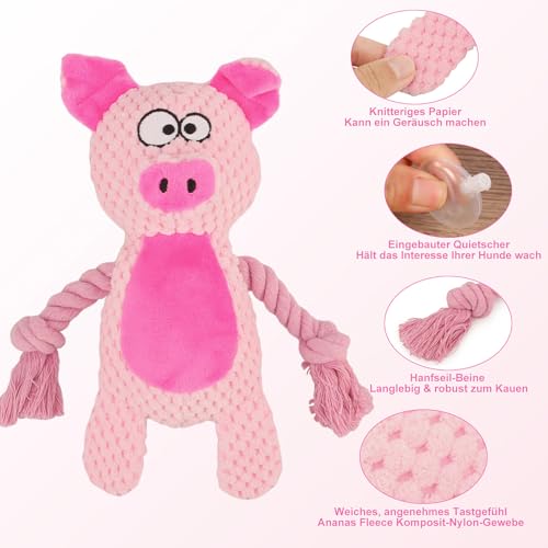 Dog Toys, Dog Squeaker Toys with Crinkle Paper (Pink Pig) - color: Pink Pig