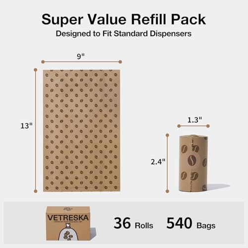VETRESKA Dog Poop Bags, 540 Count Coffee Scented Waste Bags - color: coffee, size: 1 Count (Pack of 540)