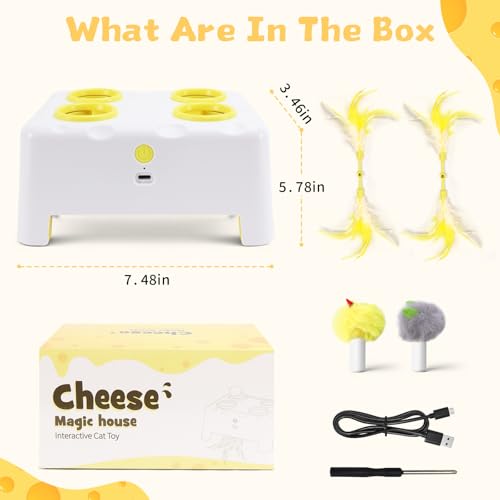 Interactive Cat Feather Toy Cheese Box 3in1 Whack a Mole - color: White