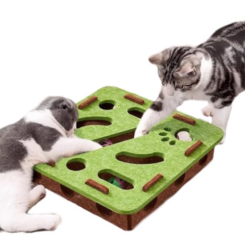 Cat Scratch Puzzle Enrichment Box, Cat Puzzle Toy with 2 Bell Balls, Enrichment Toys for Indoor Cats - color: Green