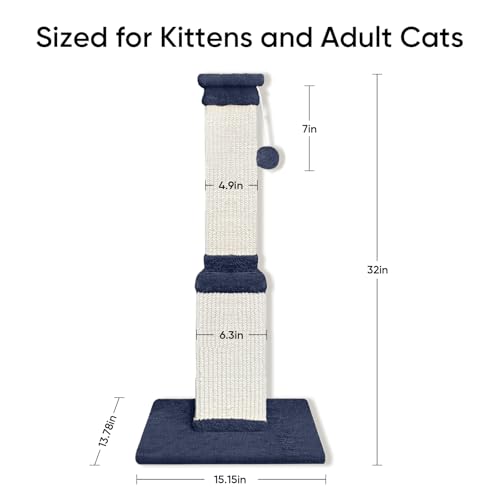 Cat Scratching Post for Indoor Cats, 32Inch Sisal Cat Scratcher - color: Blue