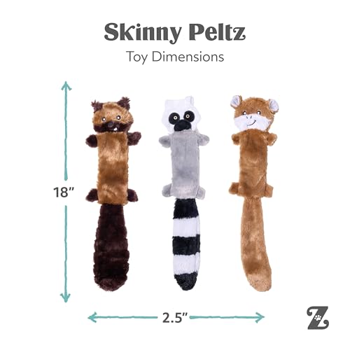 ZippyPaws Skinny Peltz No Stuffing Dog Toy Pack to Keep Them Busy - 18" - style: Chipmunk, Lemur, Monkey - Large (3-pack)