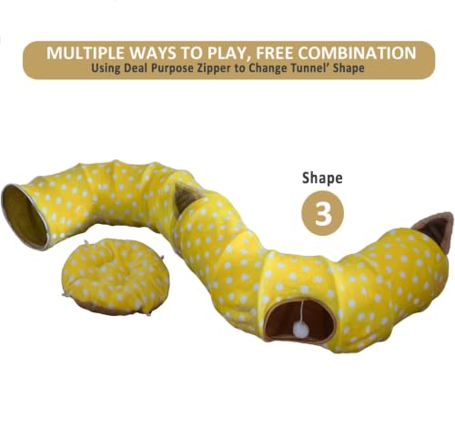 AUOON Cat Donut Tunnel with Bed for Kitten Puppy Rabbit Ferret, Yellow - color: Yellow