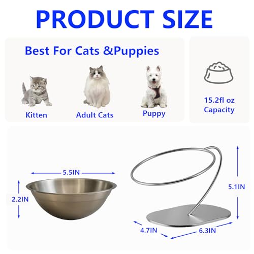 Elevated Cat Food Bowl 15° Tilt Stainless Steel,1PC - size: A-1PC