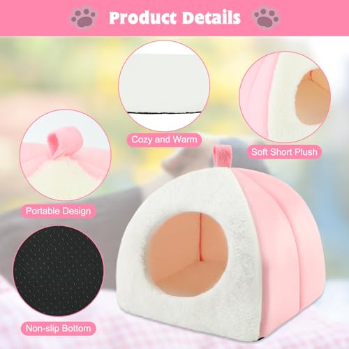 BWOGUE Guinea Pig Bed Hideout, Washable Hamster Cave for Small Animals - color: White+Pink